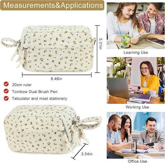 Bluboon Big Capacity Pencil Case Pencil Pouch Pen Case School Supplies Cute Pencil Box Pencil Bag for Teen Girls Boys Women Man (Black Floral 92)