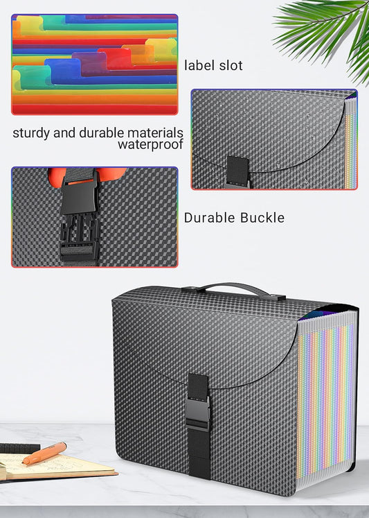 25 Pockets Expanding File Folders,Accordion File Organizer with Handle,Portable Filing Box,Expandable File Folder,Adjustable Support Strap,Colored Tabs.Papers Bills Documents Organizer,A4/Letter Size
