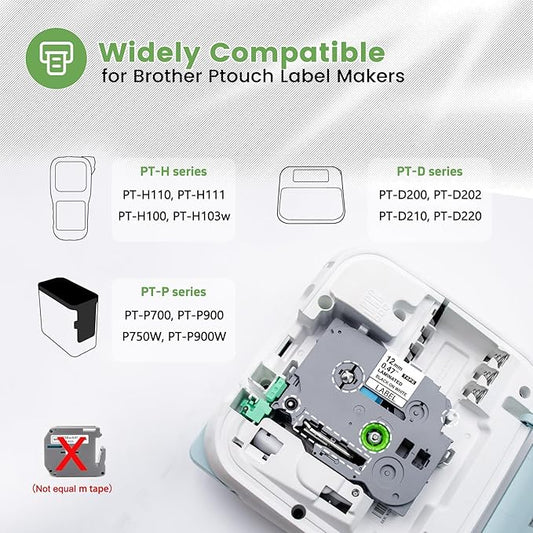 TZe-231 for PT-D220 D210 H110 D200 D400 1280 2030 2040 D610BT Ptouch Label Maker, 12mm.47 Laminated White Label Tape Refills Compatible with Brother TZE2318PKB, 1/2inchx26.2ft, 8-Pack