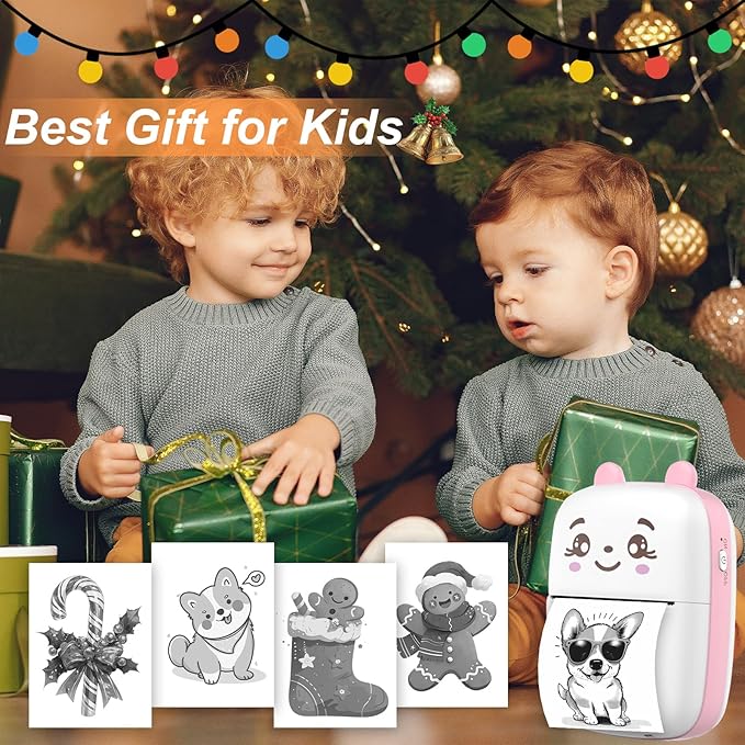 Mini Sticker Printer, Inkless Sticker Printer with 5 Rolls Pape, Bluetooth Smart Pocket Compatible with iOS & Android, Portable Thermal Printer for PicturesRetro-Style Photos(Pink)