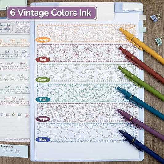 6 Pcs Color Pens for Journaling 0.5mm Fine Point Colored Gel Ink Pen, Smooth Writing Colorful Pens for Note Taking, Gift Set for Women & Men (6 Pcs Vintage Gold)