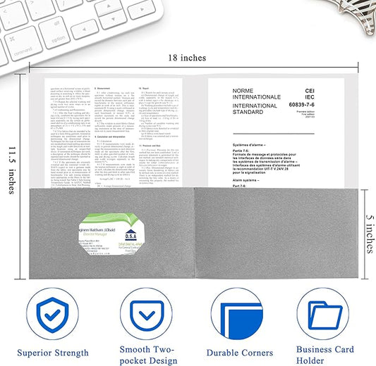 Two Pocket Folders,50 Packs 2 Pocket Folders Bulk,Fit Letter Size Paper Documents Folder for School Office Home Business,Grey