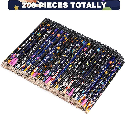 Kolewo4ever 200 Piece Space Theme Pencils Astronaut, Planet, Rocket Space Ship Designs Peccils for Classroom Rewards,Space Party Favors