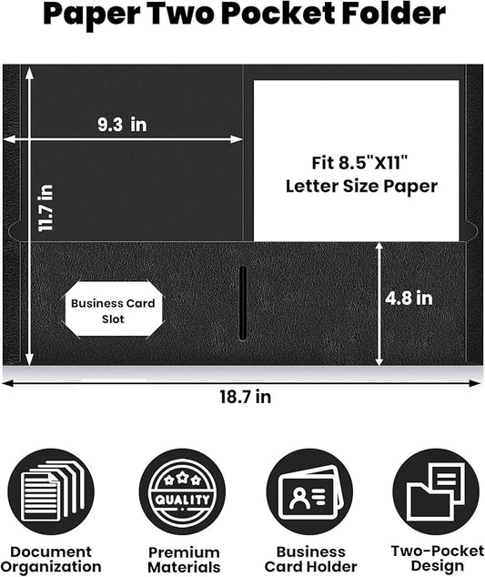SUNEE Folders with Pockets(25 Pack, Black), 2 Pocket Folders Fit Letter Size Paper, Paper File Folder for School Office Home Bussiness