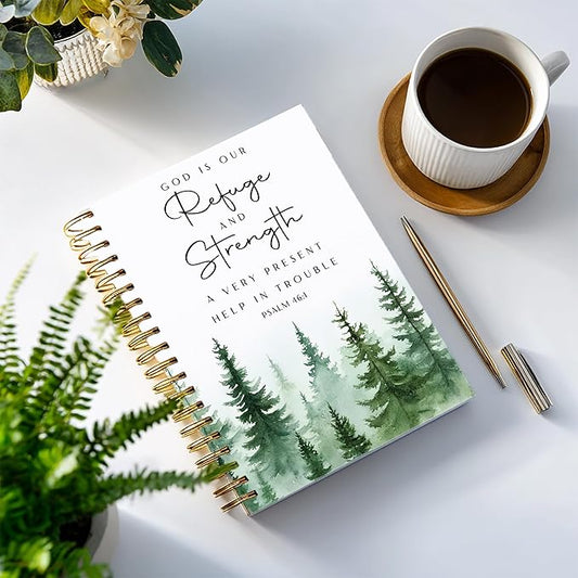 YOU FOUND ME Bible Journal, A5 Spiral Christian Bible Journal with Pink Cherry Notebook, God is Our Refuge and Strength, Bible Verse Gift for Women Birthday Christmas, Sunday School, Office Supplies