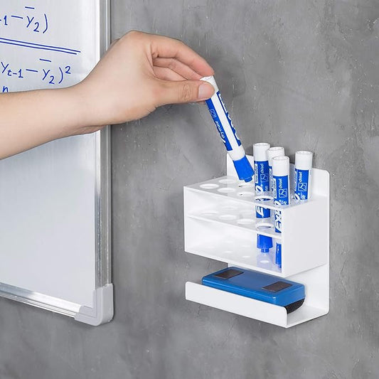 MyGift Dry Erase Marker Holder 10 Slots Whiteboard Marker Holder For Wall Dry Erase Eraser Holder Wall Mount White