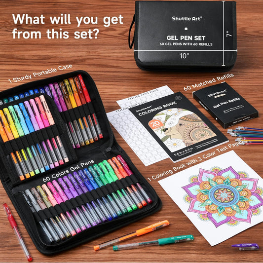 Shuttle Art Gel Pens, 120 Pack Gel Pen Set 60 Colored Gel Pen with 60 Refills for Adults Coloring Books Drawing Doodling Crafts Scrapbooking Journaling