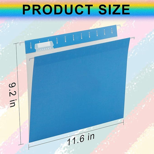 Blue 25 Pack Hanging Folder File Cabinet Organizer Letter Size 1/5 Cut Adjustable Label Decoration Home Office School Classroom