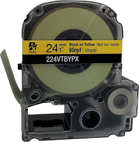 Epson LABELWORKS 224VTBYPX Genuine Tape Cartridge - Black on Yellow Flexible and Durable Vinyl Industrial Label Maker Tape - 1" (24MM) Wide, 22.9 ft