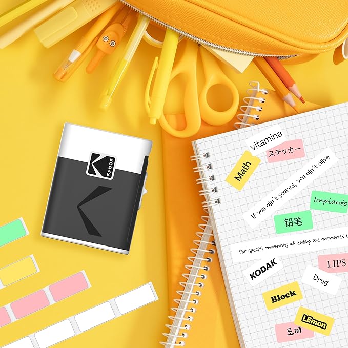 KODAK Label ERA Label Maker Machine Bundle, Yellow (1 Roll Sticker Label & 12 Rolls Set)