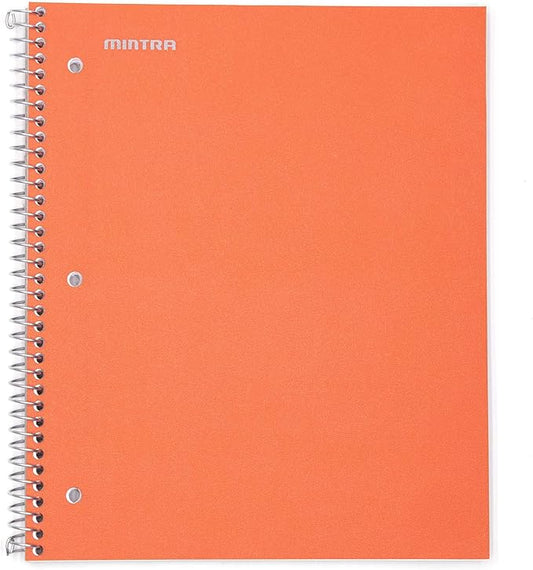 Mintra Office Durable Spiral Notebooks, 1 Subject, (Orange, Wide Ruled 3 Pack), 100 Sheets, Poly Pocket, Moisture Resistant Cover, Strong Chipboard back, For School, Office, Business