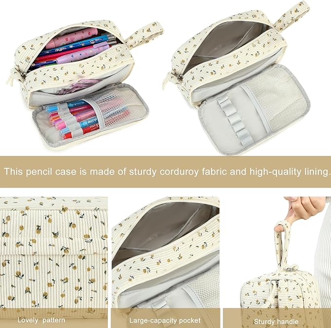 Bluboon Big Capacity Pencil Case Pencil Pouch Pen Case School Supplies Cute Pencil Box Pencil Bag for Teen Girls Boys Women Man (Black Floral 92)