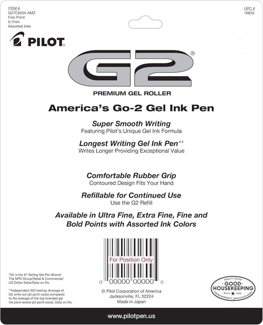 Pilot G2 Premium Gel Pens, Gel Roller Pens, Fine Point 0.7 mm Assorted Colors 7