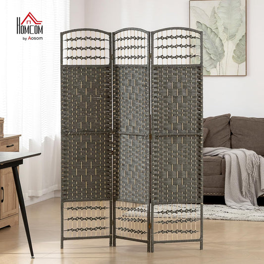 HOMCOM 3 Panel Room Divider, Folding Privacy Screen, 5.6' Room Separator, Wave Fiber Freestanding Partition Wall Divider, Dark Gray