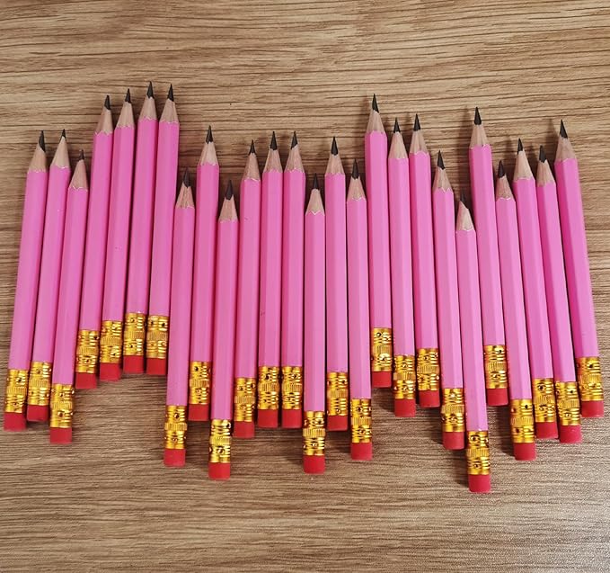Adhere 25pcs Golf Pencils with eraser Hexagon Wooden Pencils Graphite 2B for Golf Event Scoring,Classroom,Wedding,Company Meetings,Pew, Pocket (z-Pink・Hexagon・50pcs)