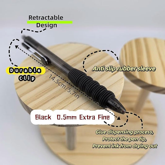 Fengtaiyuan Black Ink, 0.5mm, Retractable Gel Ink Rollerball Pens, Extra Fine, Comfortable Grip, Easy Hold, Writting Smooth, 6 Pack (BlackZS05P6)