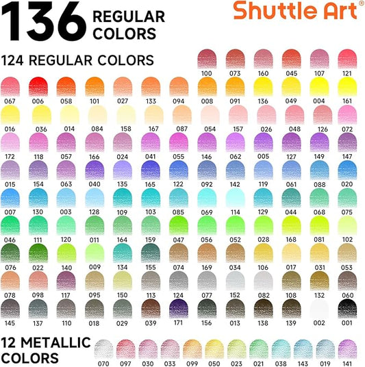 Shuttle Art 136 Coloured Pencils , Soft Core Colouring Pencils Set for Adult Colouring Books, Doodling, Sketching, Drawing, Art Supplies