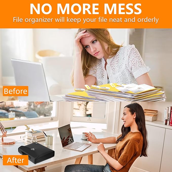 Hontom Accordion File Organizer,24 Pockets Fireproof Expanding File Folder with Multi Pockets,Portable Business Fireproof Storage Document Organizer Folder with Snap Closure for Documents and File