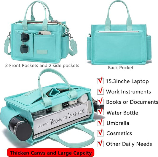 Tote Bag for Women With Compartments,Large Canvas Tote Women's Purse Crossbody Bags Work Laptop Book Bag Satchels Handbags