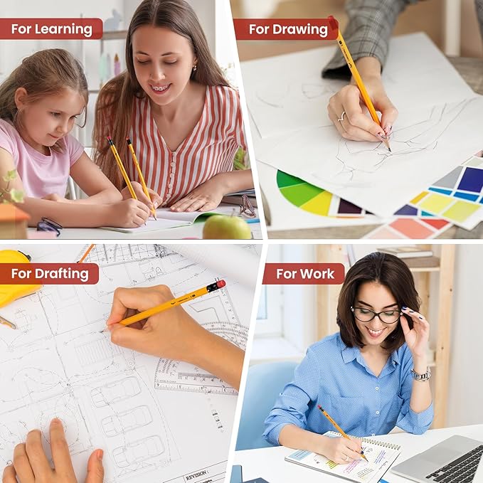 Taja 50 Pack #2 HB Wood-Cased Pencils, Pre-Sharpened with Top Erasers, Bulk Yellow Pencils for School & Classroom