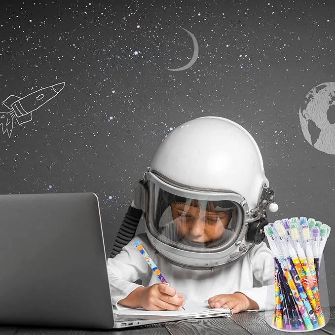 Kolewo4ever 48 Pieces Space MultiPoint Pencils Fun Astronaut Pencils Planet Rocket Space Ship Pencils Non Sharpening Pop up Pencil for Classrooms, Student Reward, Space Party Favors