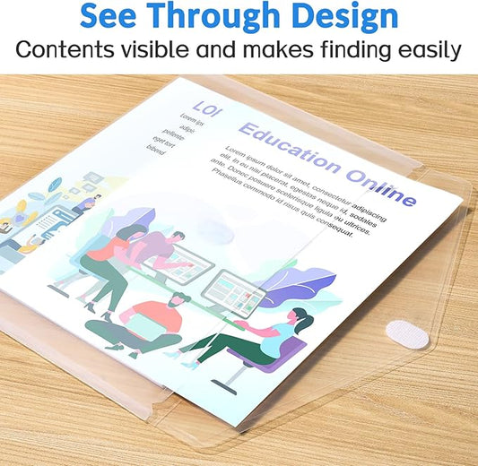 Sooez 20 Pack Plastic Envelopes File Folders, Rainforced Clear Folder Important Document Organizer, A4 Letter Size Bill Receipt Paper Holder Organizer Folder with Closure for School Office