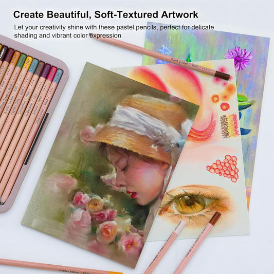 KALOUR Pro Pastel Chalk Colored Pencils,24 Colors portrait set,Color Charcoal Pencils for Drawing Sketching Coloring Shading,Art Supplies for Adults Artists