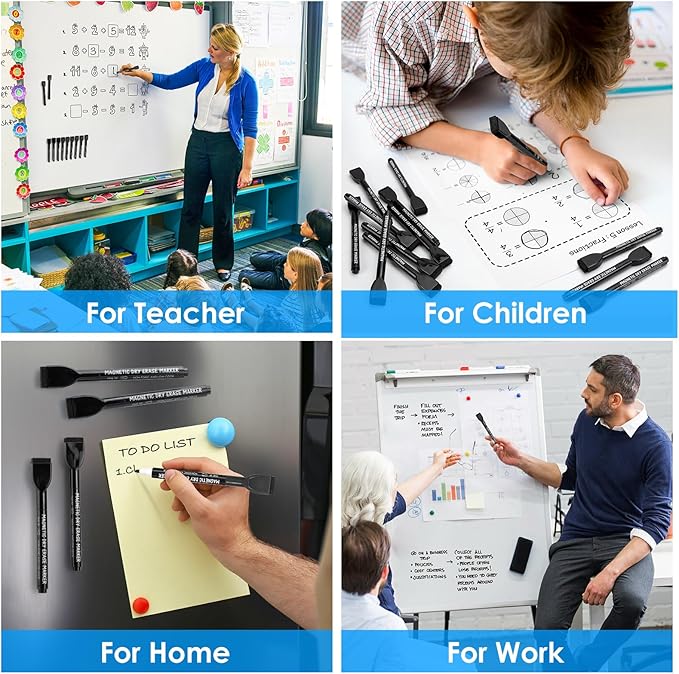 maxtek 36 Count Magnetic Dry Erase Markers Fine Tip, 5 Colors Whiteboard Markers with Eraser, Low Odor Thin Markers for Classroom Office Home
