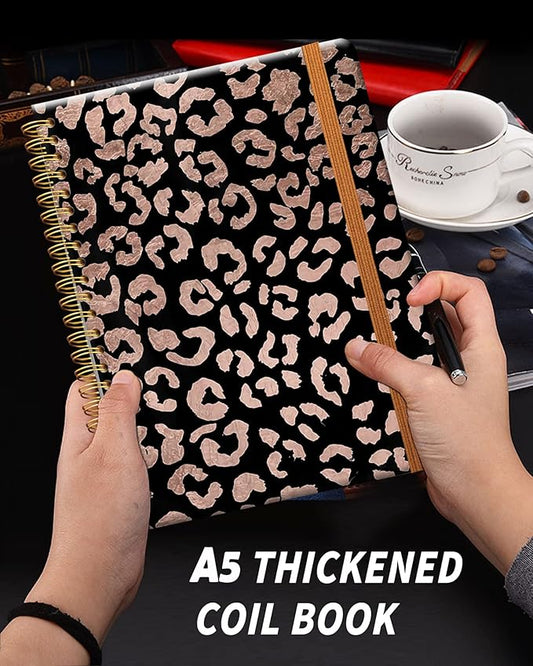 Ruled Spiral Writing Notebook,A5 Hardcover Lined College Journal for Women Lady Girl,Fashion Strong Twin-Wire Binding with Premium Paper,8.4" X 6",Perfect for School,Office,Home Gifts(Rose Gold