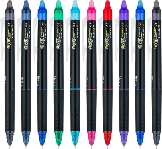 Pilot, FriXion Synergy Clicker Erasable, Refillable, Retractable Gel Ink Pens, Extra Fine Point 0.5 mm, Pack of 10, Assorted Colors