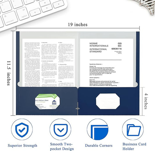 Zzrywuty File Folders with Pockets Letter Size, 50-Pack Paper Folders with Card Slot, Two Pocket Folders for School Students, Businessmen, Home and Office Workers(Old Blue)