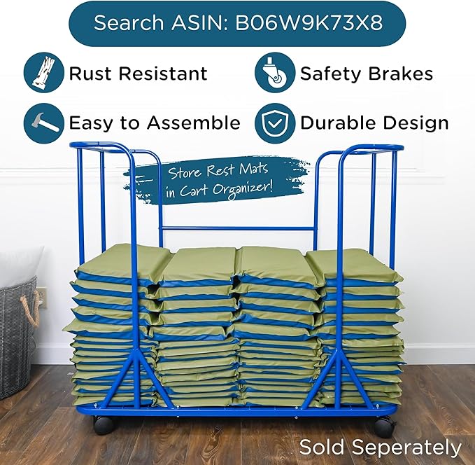 Children's Factory Nap Mats, 1 inch Thick Toddler Nap Mats for Preschools and Daycares, Comfortable and Soft 4 Section Folding Nap Mat, Sage and Deep Water, Set of 10