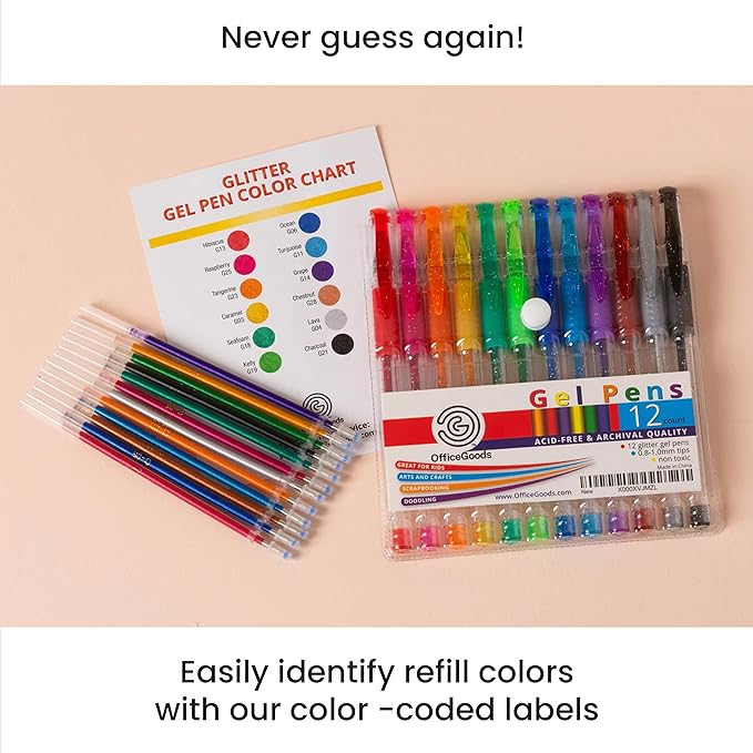 OfficeGoods Green Gel Pens with Refills – Adult Coloring Journaling Art – Medium 0.8-1.0mm Tips – Non-Toxic Gel Pens Set – Quick Dry Smudge-Free 24 Pack Colors