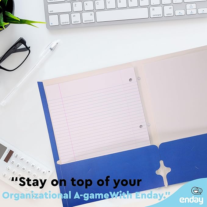 Paper Folders with Pockets (100 Pack) Assorted Colors - Letter Size Two Pocket Folder, Premium Quality Bulk - Purple, Blue, Green, Red, Yellow, Orange & Black, by Enday