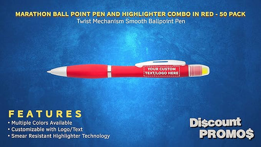 DISCOUNT PROMOS 50 Marathon Gel Highlighter Pens Pack - Customizable Text, Logo - Twist Mechanism, Ballpoint - Red