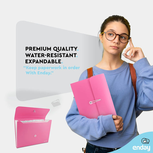Accordion File Organizer Pink, 7 Pocket Expanding File and Cover Folder with Labels, Plastic Portable Desktop Letter A4 Paper, Also Available in Red, Purple, Green, Blue, Grey, 1 Pc โ by Enday
