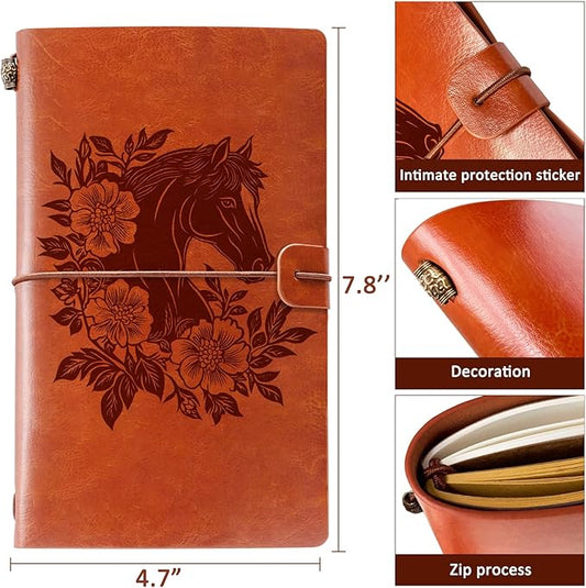 Horse Gifts for Women Girls Horse Stuff Leather Journal Notebook with Pen for Horse Lovers Leather Refillable Notebook, Sketchbook, Travel Diary