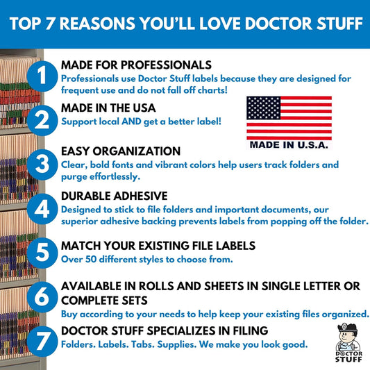 Doctor Stuff - File Folder Labels, Alphabet Letter J Stickers, Compatible with Smead BCCR/BCCS - TPAM Series Alpha Stickers Red, 1" x 1-1/4", 120 Labels per Package