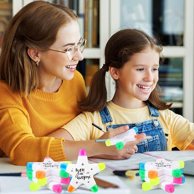 24 Sets Back to School Gifts for Students Star Highlighters with You're a Star Cards Gift Bags 5 in 1 Fluorescent Pens Affirmation Gifts for First Day of School Party Favor (Awesome)