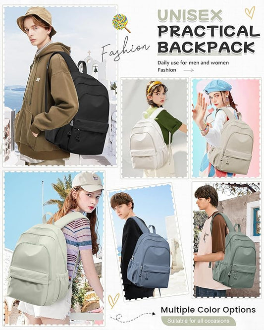 BJLFS Small Light Green Backpack for Women, Waterproof Backpack for Men, Lightweight Travel Back Pack Casual Daypack Rucksack