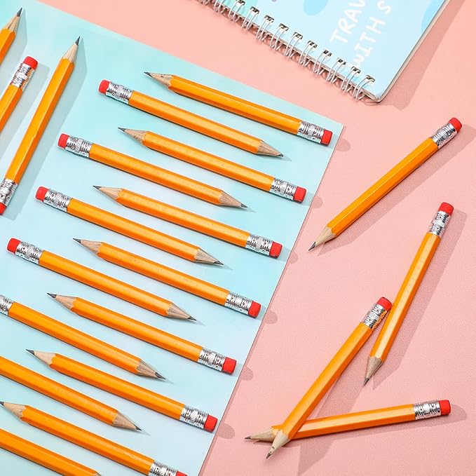 Chivao 288 Pieces Golf Mini Pencils Bulk with Eraser #2 HB Golf Short Pre Sharpened Pencils for Party Favors Office Supplies 4 Inch(Yellow)