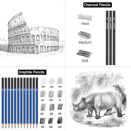 Drawing Kit,98PCS Drawing & Art Supplies Kit-Include Graphite Sketch Pencils,Colored Pencils,Charcoal Pencils Art Set and Portable Case,Ideal for Adults,Teens,Artists and Hobbyists