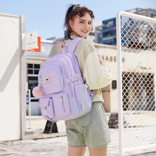 Laptop Backpack 15.6 Inch Kids Elementary Middle High School Bag College Backpacks Anti Theft Travel Back Pack Large Bookbags for Teens Girls Women Students (Purple)