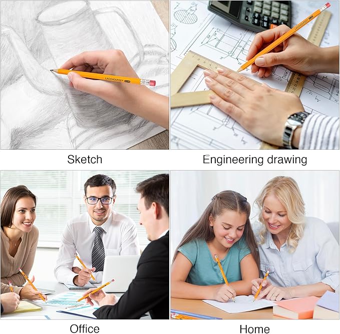 LACCHOUFEE 50 Pack #2 Pre-Sharpened Pencils With Eraser Top, 2 HB for Writing Drawing, Yellow Wood-Cased in Bulk for Office, School, Teacher and Classroom Supplies