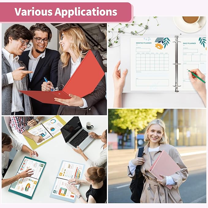 SUNEE 1 Inch Binders 3 Ring 6 Pack, Clear View Three Ring Binders PVC-Free (Fit 8.5x11 Inches) for School or Office Supplies, Pastel Binder