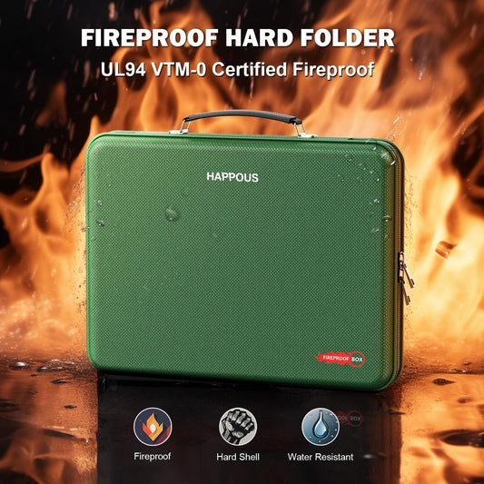 Fireproof Document Box, Expanding File Organizer with 13 Pockets, Portable Fireproof File Box Hard-Shell Document Organizer Storage for Documents Laptop Passports Cards Green