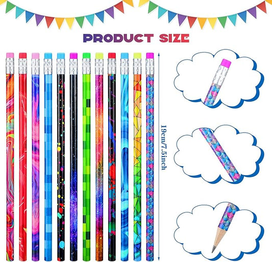 Chinco 100 Pieces Wooden Pencil with Eraser for Kids Assortment Colorful Fun Pencils Bulk with Eraser Kids Novelty Back to School Supplies for Classroom, Student Reward, Stationery Party Favors