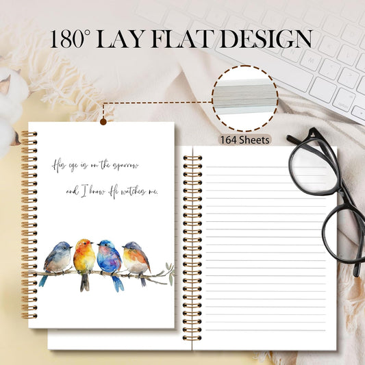 Christian Bird Sparrow Notebook Journal, Rustic Spring Bird Spiral Notebook, Sparrow Watching Notebooks Gifts for Birds Lovers Women Men, Birds Themed School Office Supplies, 6x8.2In