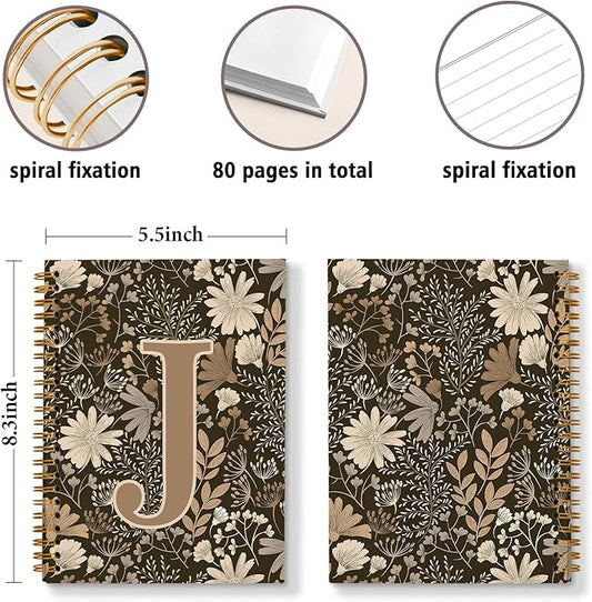 Initial J Personalized Journal Notebook, Boho Floral Journaling Notebooks for Women Girls, Costom Monogrammed Gifts for Women Mom Girls Friends, Letter Spiral Notebook, 5.5x8.3