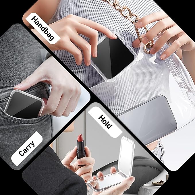 Compact Mirror, 30X Magnifying Mirror, Square Travel Makeup Mirror, 3.3x3.3 inch Small Pocket Mirror, Women's Magnetic Portable Mirrors with Precision Tweezers, Black